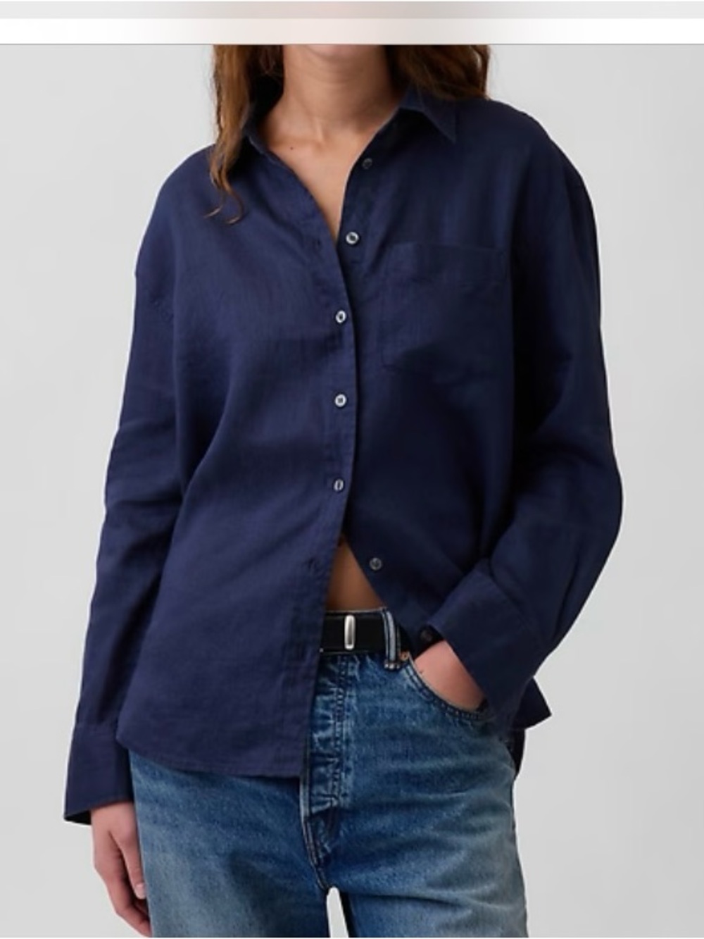 GAP 100% Linen Oversized Button-Down Shirt Vintage Navy Blue